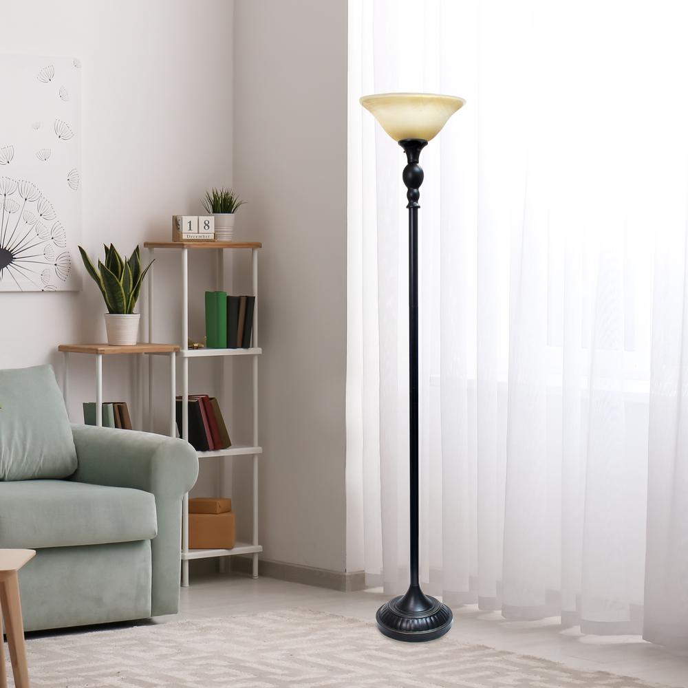 Classic 1 Light Torchiere Floor Lamp with Marbleized Glass Shade. Picture 5