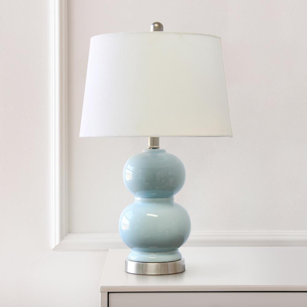 Dual Orb Table Lamp with Fabric Shade, Light Blue. Picture 4