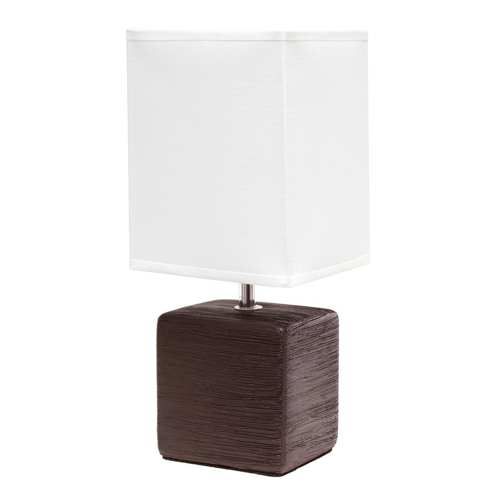 Petite Faux Stone Table Lamp with Fabric Shade, Brown with White Shade. Picture 1