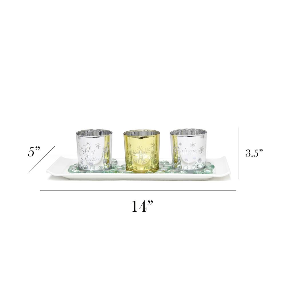 Winter Wonderland Candle Set of 3, Silver and Gold. Picture 4