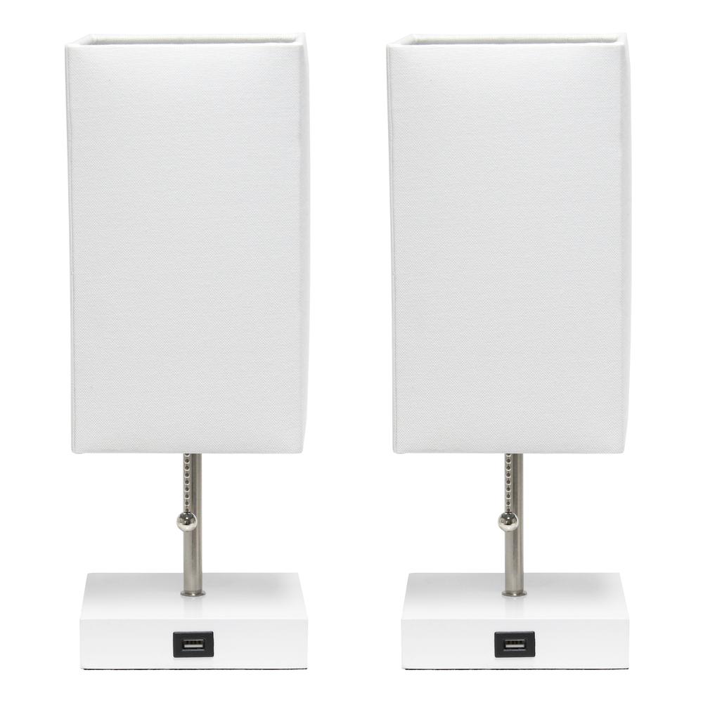 Petite White Stick Lamp with USB Charging Port and Fabric Shade 2 Pack Set. Picture 7