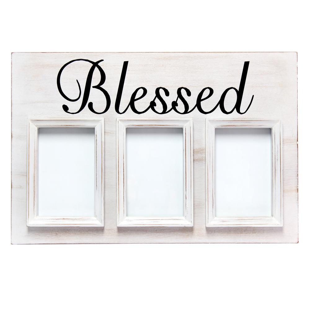 3 Photo Collage Frame 4x6 Picture Frame, White Wash "Blessed". Picture 2