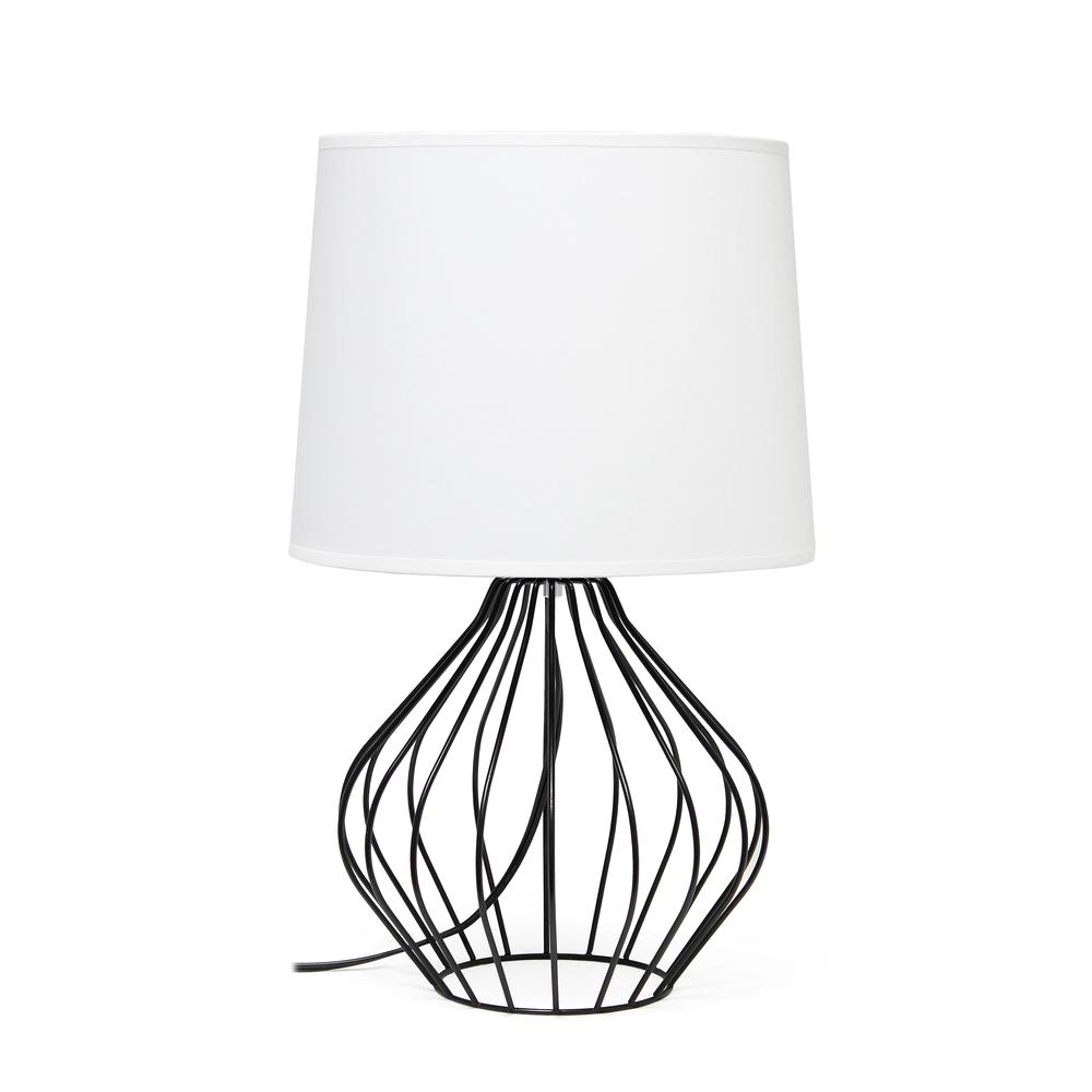 Geometrically Wired Table Lamp, White on Black. The main picture.