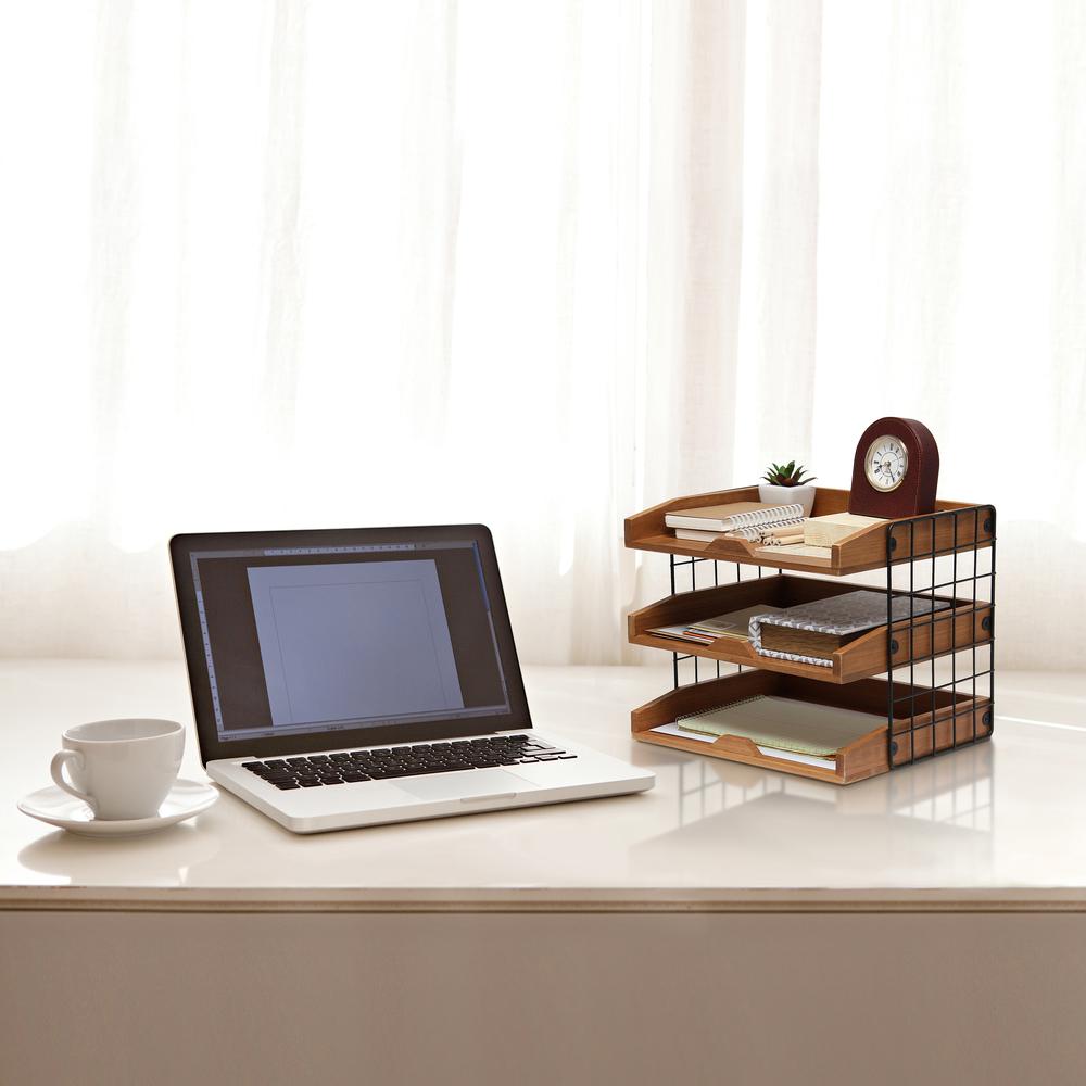 Home Office Wood Desk Organizer Mail Letter Tray with 3 Shelves. Picture 6
