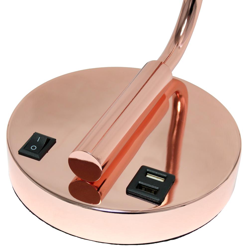 Modern Iron Desk Lamp with USB Port and Glass Shade, Rose Gold. Picture 7