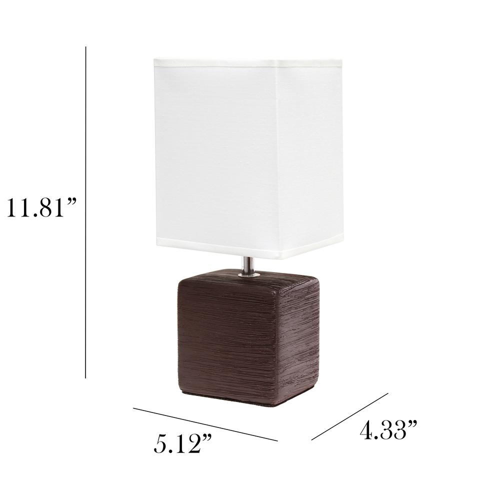 Petite Faux Stone Table Lamp with Fabric Shade, Brown with White Shade. Picture 3