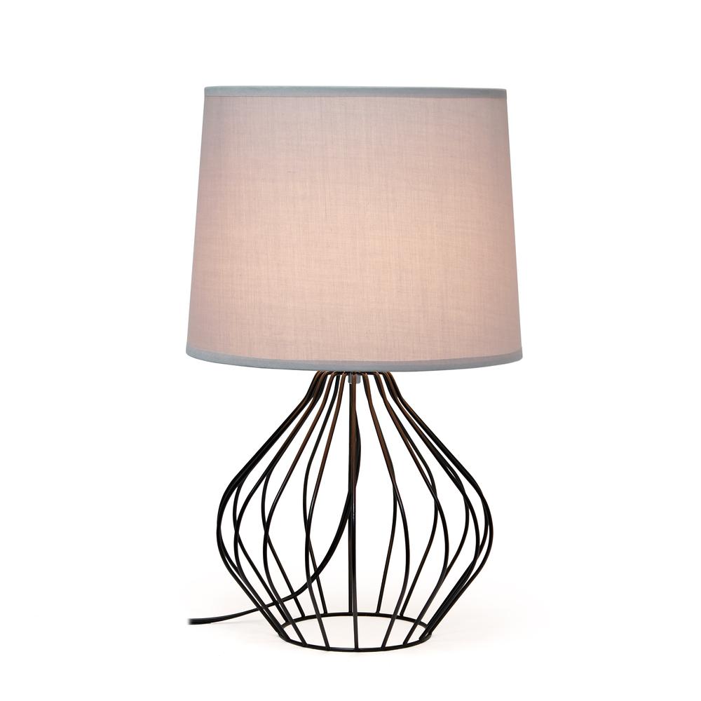 Geometrically Wired Table Lamp, Gray on Black. Picture 2