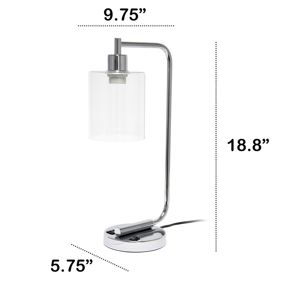 Modern Iron Desk Lamp with USB Port and Glass Shade, Chrome. Picture 3