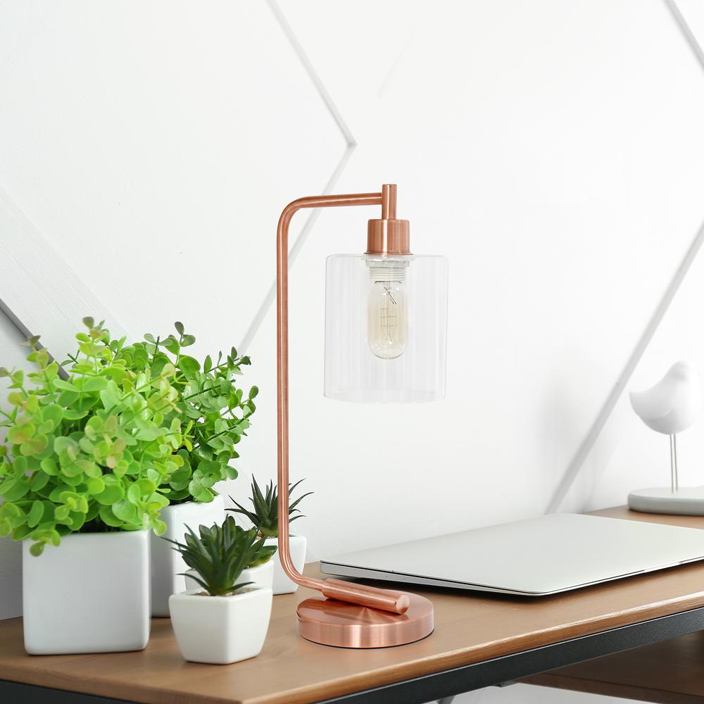 Modern Iron Desk Lamp with Glass Shade, Rose Gold. Picture 5