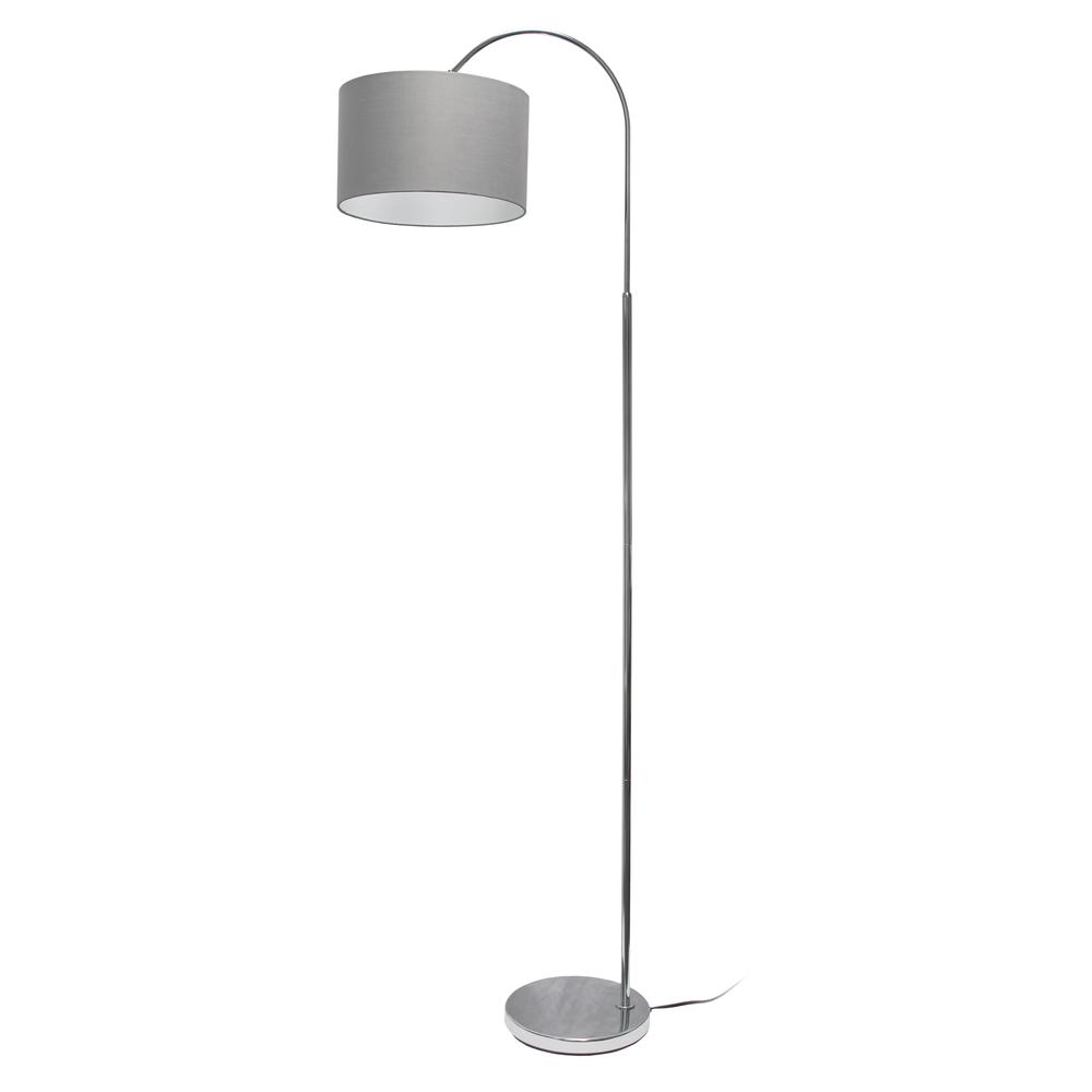 Arched Brushed Nickel Floor Lamp, Gray Shade. Picture 1