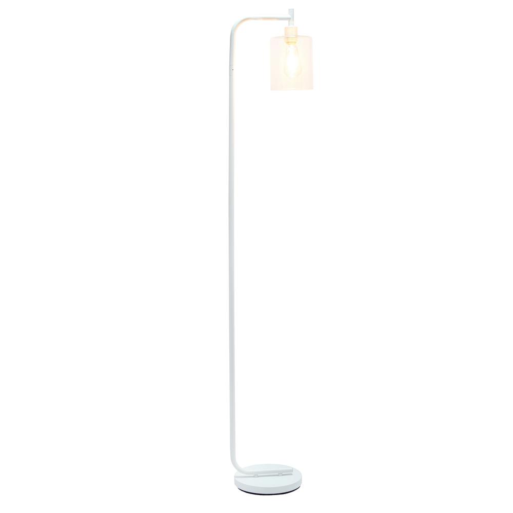 Modern Iron Lantern Floor Lamp with Glass Shade, White. Picture 2