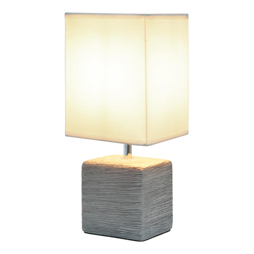 Petite Faux Stone Table Lamp with Fabric Shade, Gray with White Shade. Picture 2