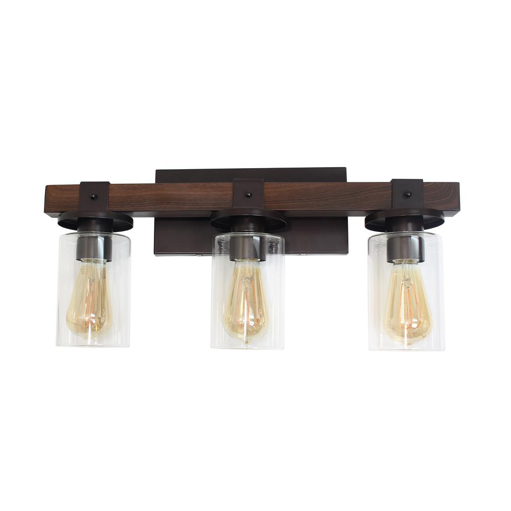Elegant Designs Industrial Rustic Lantern Restored Wood Look 3 Light Bath Vanity, Brown