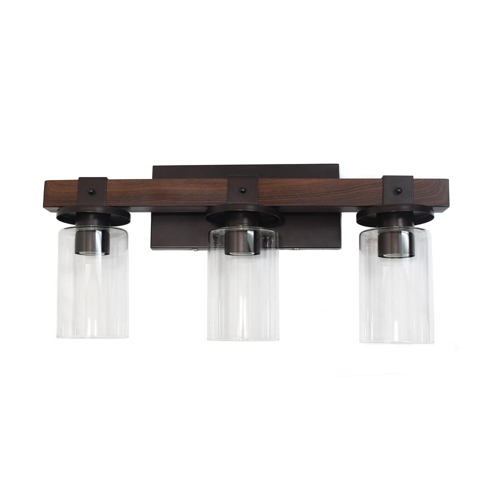 Elegant Designs Industrial Rustic Lantern Restored Wood Look 3 Light Bath Vanity, Brown