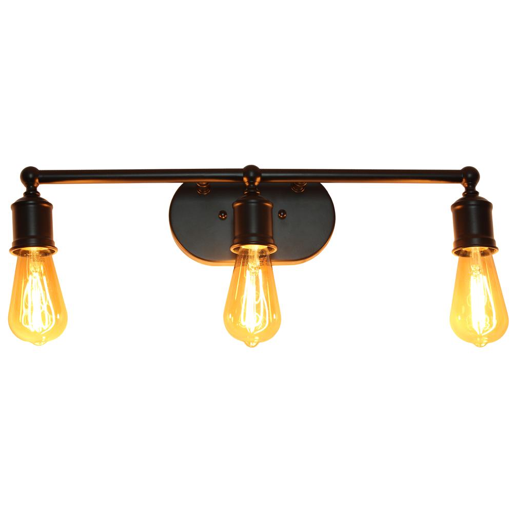 Elegant Designs 3 Light Edison Exposed Bulb Vanity Light, Matte Black. Picture 1