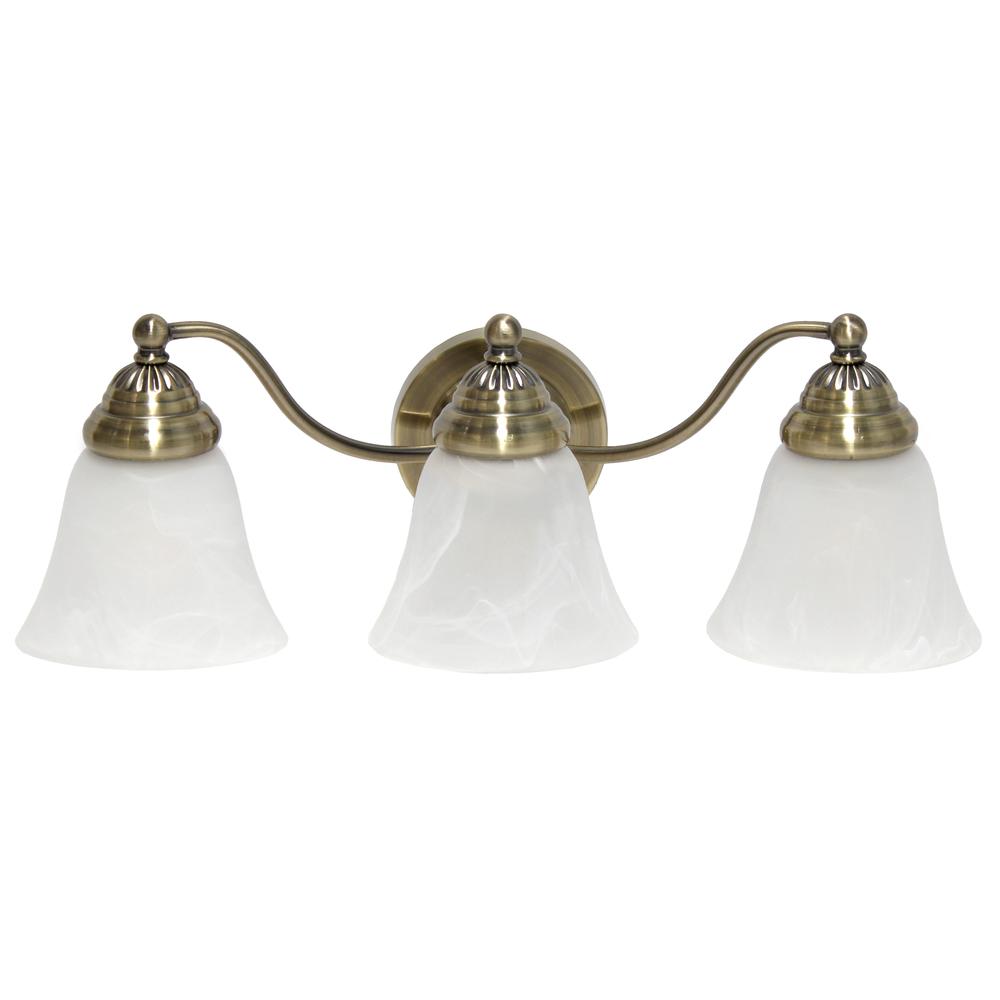19.25" 3 Light Metal Frosted Marble White Wall Mounted Vanity, Antique Brass. Picture 9