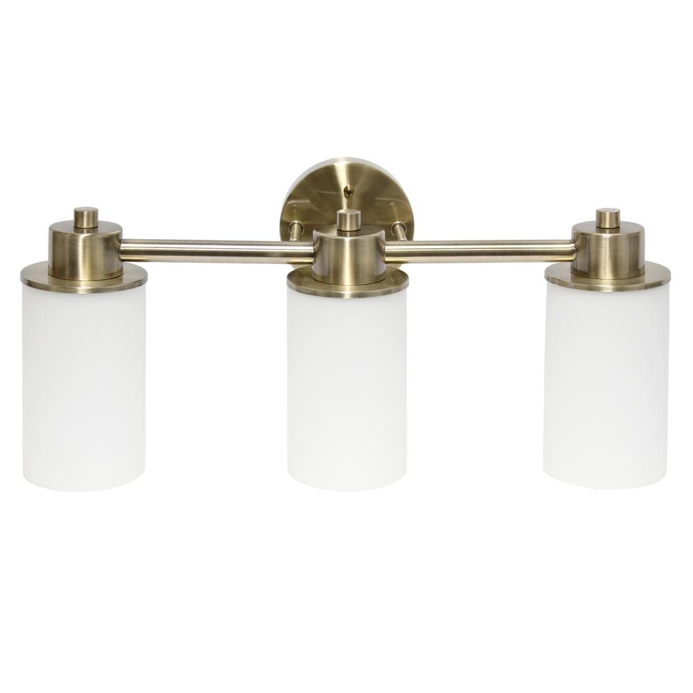 20.75" 3 Light and Milk White Cylinder Shape Wall Vanity, Antique Brass. Picture 9
