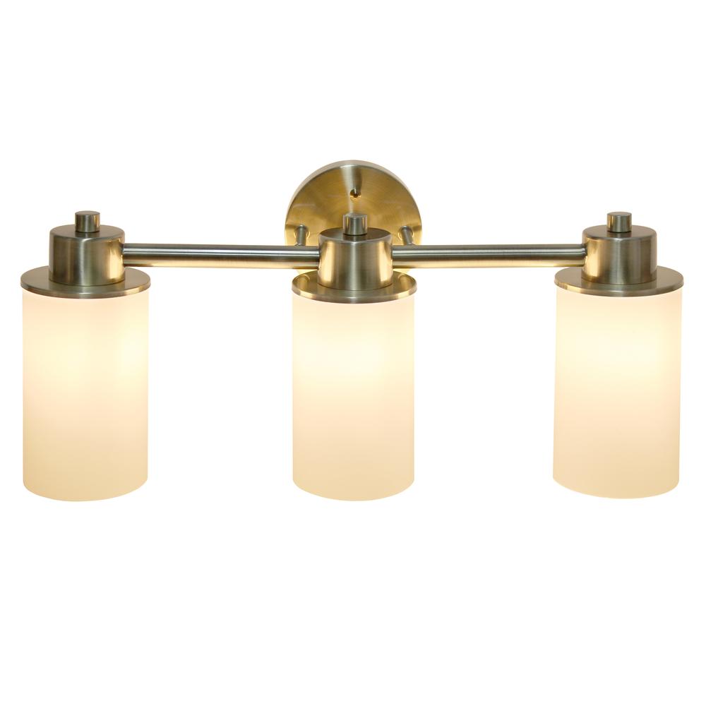 20.75" 3 Light and Milk White Cylinder Shape Wall Vanity, Antique Brass. Picture 1