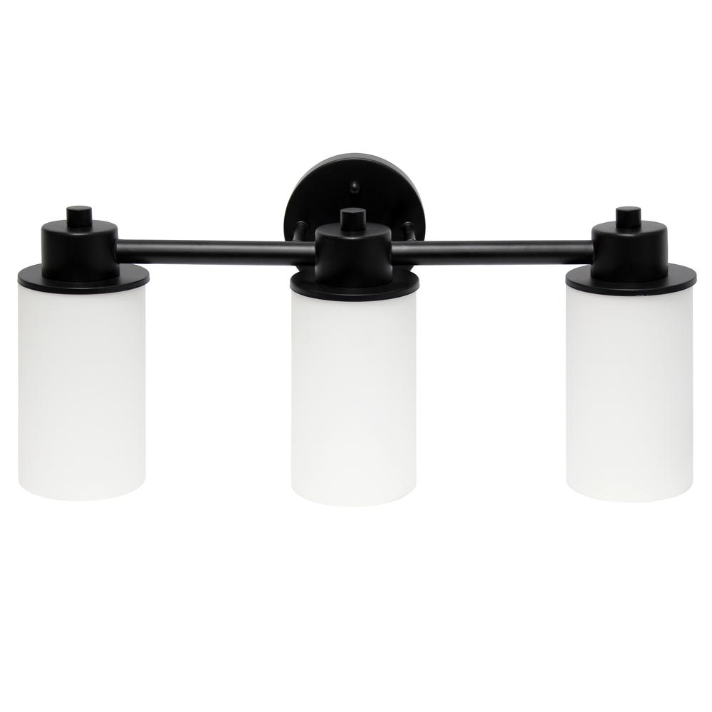 20.75" 3 Light Metal and Milk White Cylinder Shape Glass Wall Vanity, Black. Picture 9