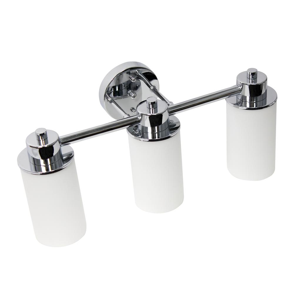 20.75" 3 Light Metal Milk White Cylinder Shape Glass Shades Wall Vanity, Chrome. Picture 2