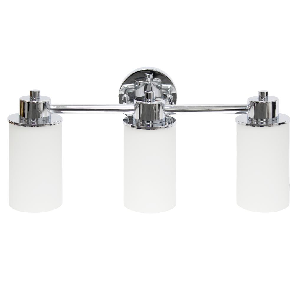 20.75" 3 Light Metal Milk White Cylinder Shape Glass Shades Wall Vanity, Chrome. Picture 9