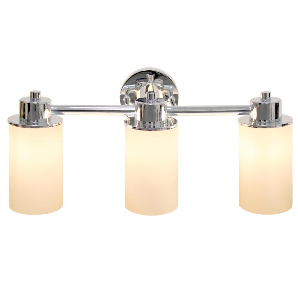 20.75" 3 Light Metal Milk White Cylinder Shape Glass Shades Wall Vanity, Chrome. Picture 1