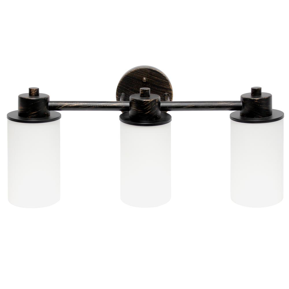20.75" 3 Light Metal White Cylinder Shape Glass Wall Vanity, Oil Rubbed Bronze. Picture 9
