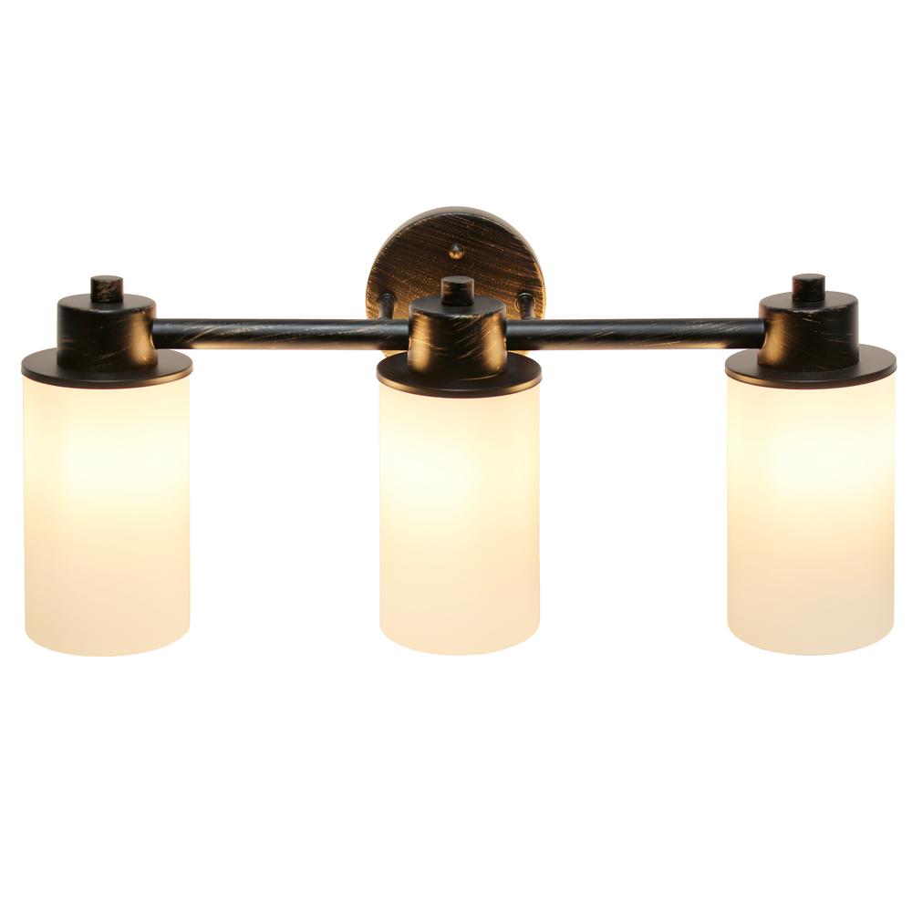 20.75" 3 Light Metal White Cylinder Shape Glass Wall Vanity, Oil Rubbed Bronze. Picture 1