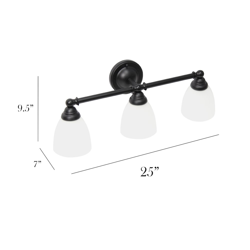 25" 3 Light Metal Bar and Wall Mounted Vanity Fixture, Black. Picture 8