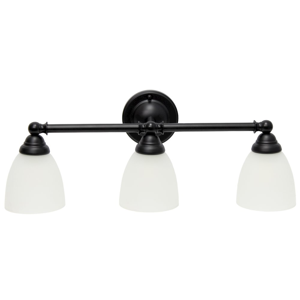 25" 3 Light Metal Bar and Wall Mounted Vanity Fixture, Black. Picture 1