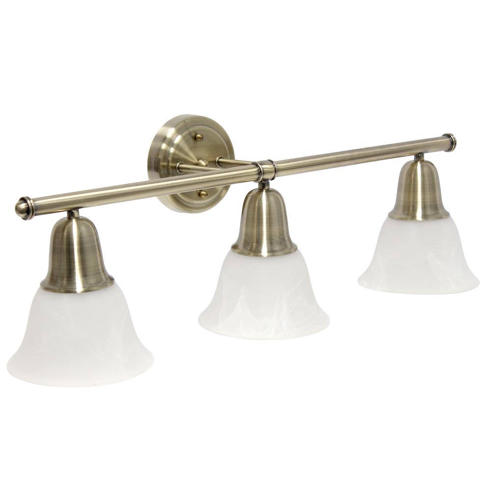 Simple Designs 26.5" Classic 3 Light Wall Vanity Fixture, Antique Brass. Picture 2