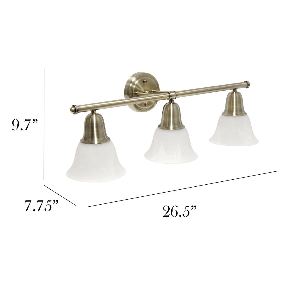 Simple Designs 26.5" Classic 3 Light Wall Vanity Fixture, Antique Brass. Picture 7