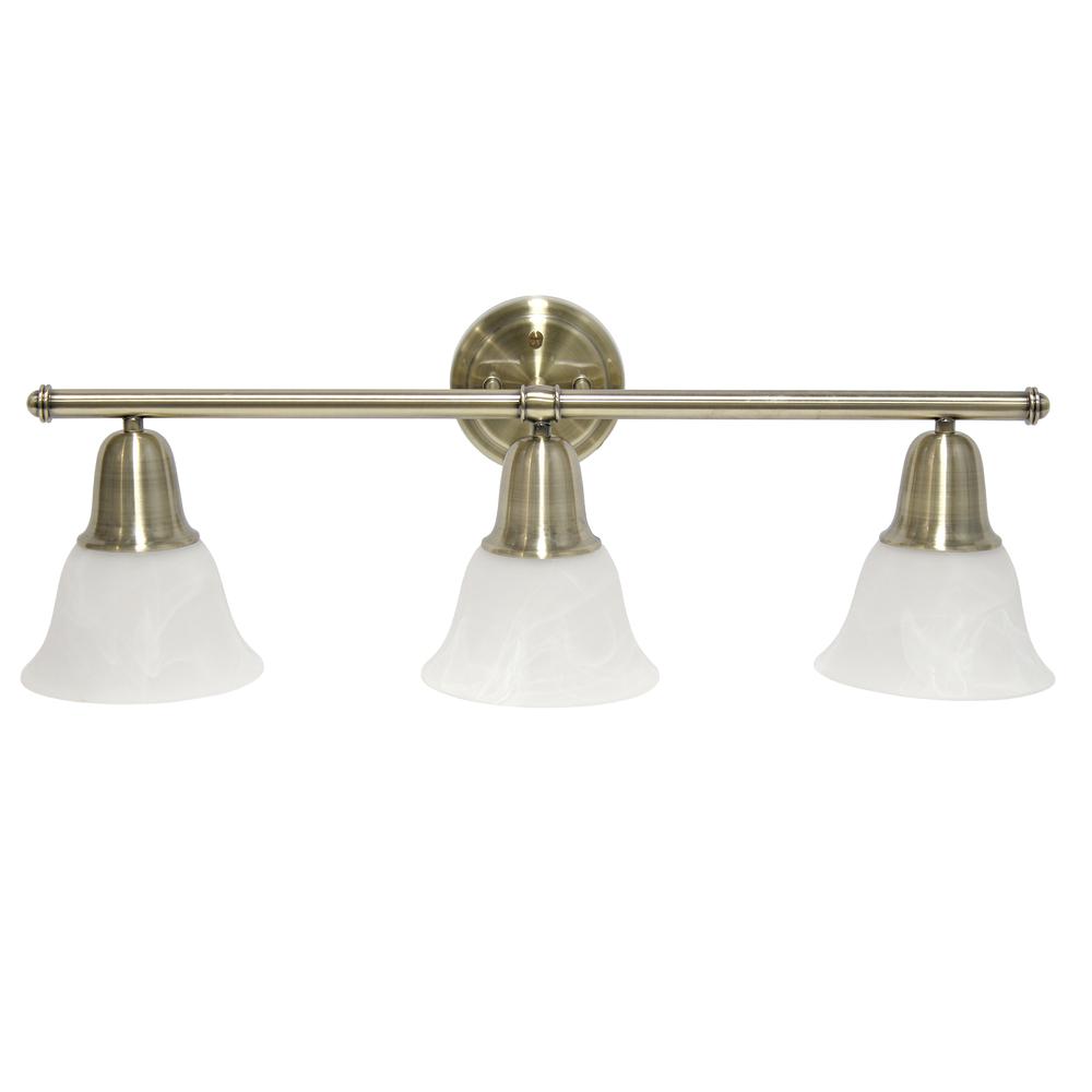 Simple Designs 26.5" Classic 3 Light Wall Vanity Fixture, Antique Brass. Picture 9