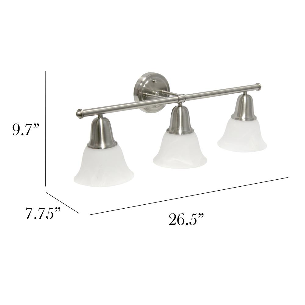 26.5" 3 Light Straight Metal Bar Wall Vanity Fixture, Brushed Nickel. Picture 7