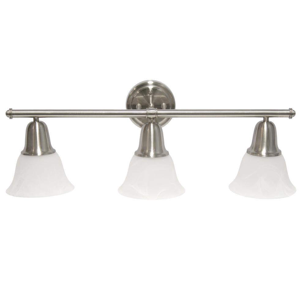 26.5" 3 Light Straight Metal Bar Wall Vanity Fixture, Brushed Nickel. Picture 9