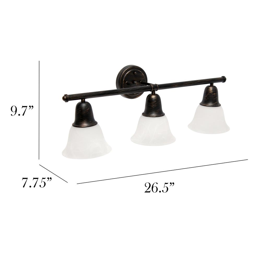 26.5" 3 Light Straight Metal Bar Wall Vanity Fixture, Oil Rubbed Bronze. Picture 7