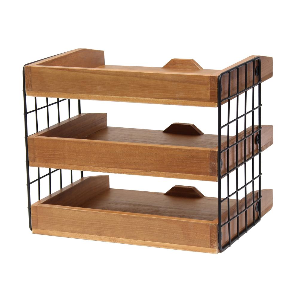 Home Office Wood Desk Organizer Mail Letter Tray with 3 Shelves. Picture 3