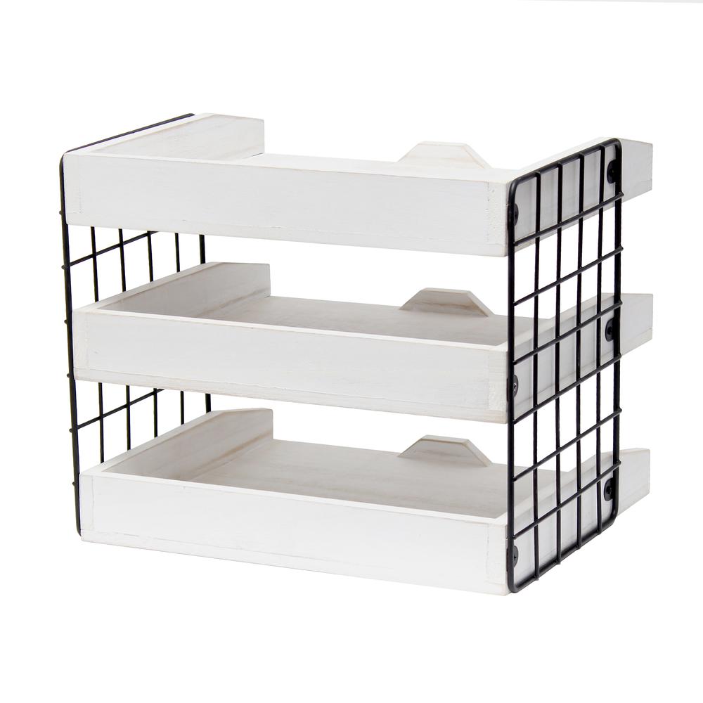 Elegant Designs Home Office Wood Desk Organizer Mail Letter Tray with 3 Shelves, White Wash. Picture 3
