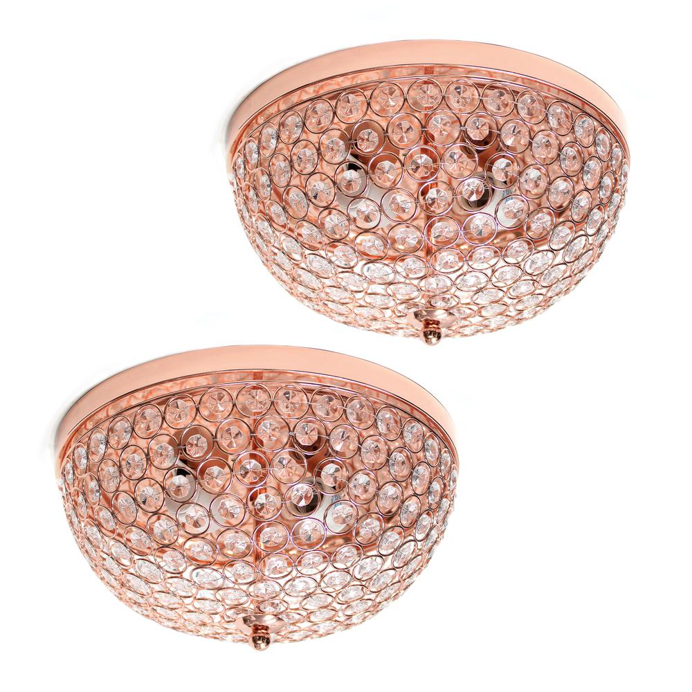 Lalia Home Crystal Glam 2 Light Ceiling Flush Mount 2 Pack, Rose Gold. Picture 1
