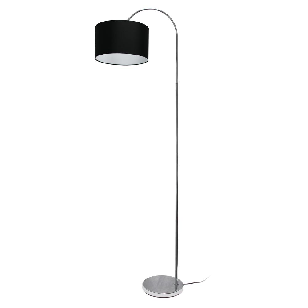 Arched Brushed Nickel Floor Lamp, Black Shade. Picture 1