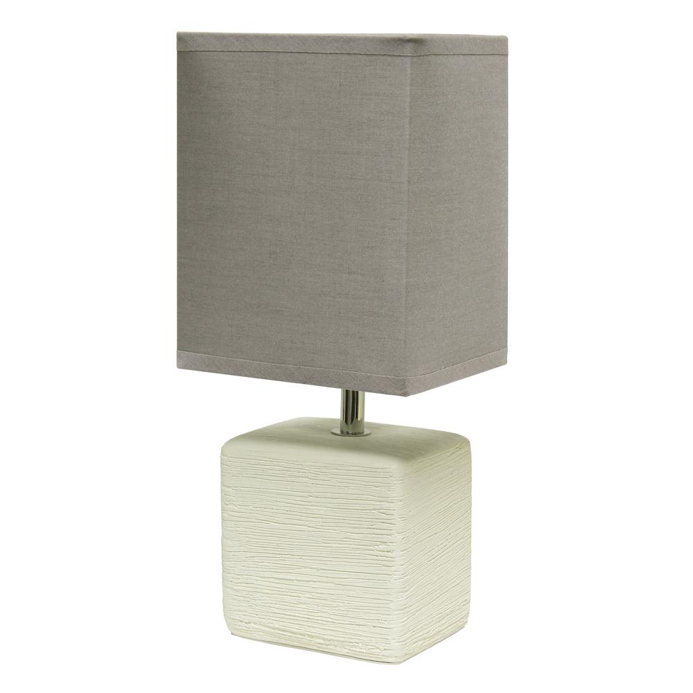 Petite Faux Stone Table Lamp with Fabric Shade, White with Gray Shade. Picture 1