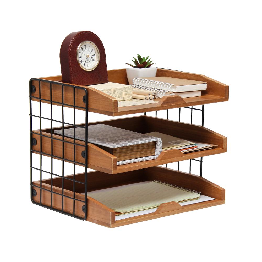 Home Office Wood Desk Organizer Mail Letter Tray with 3 Shelves. Picture 4