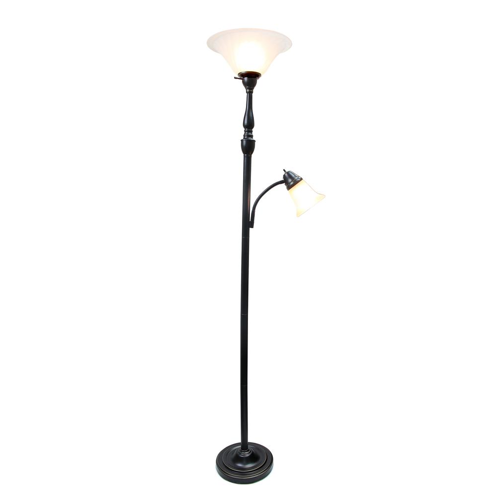 Torchiere Floor Lamp with Reading Light and Marble Glass Shades. Picture 2