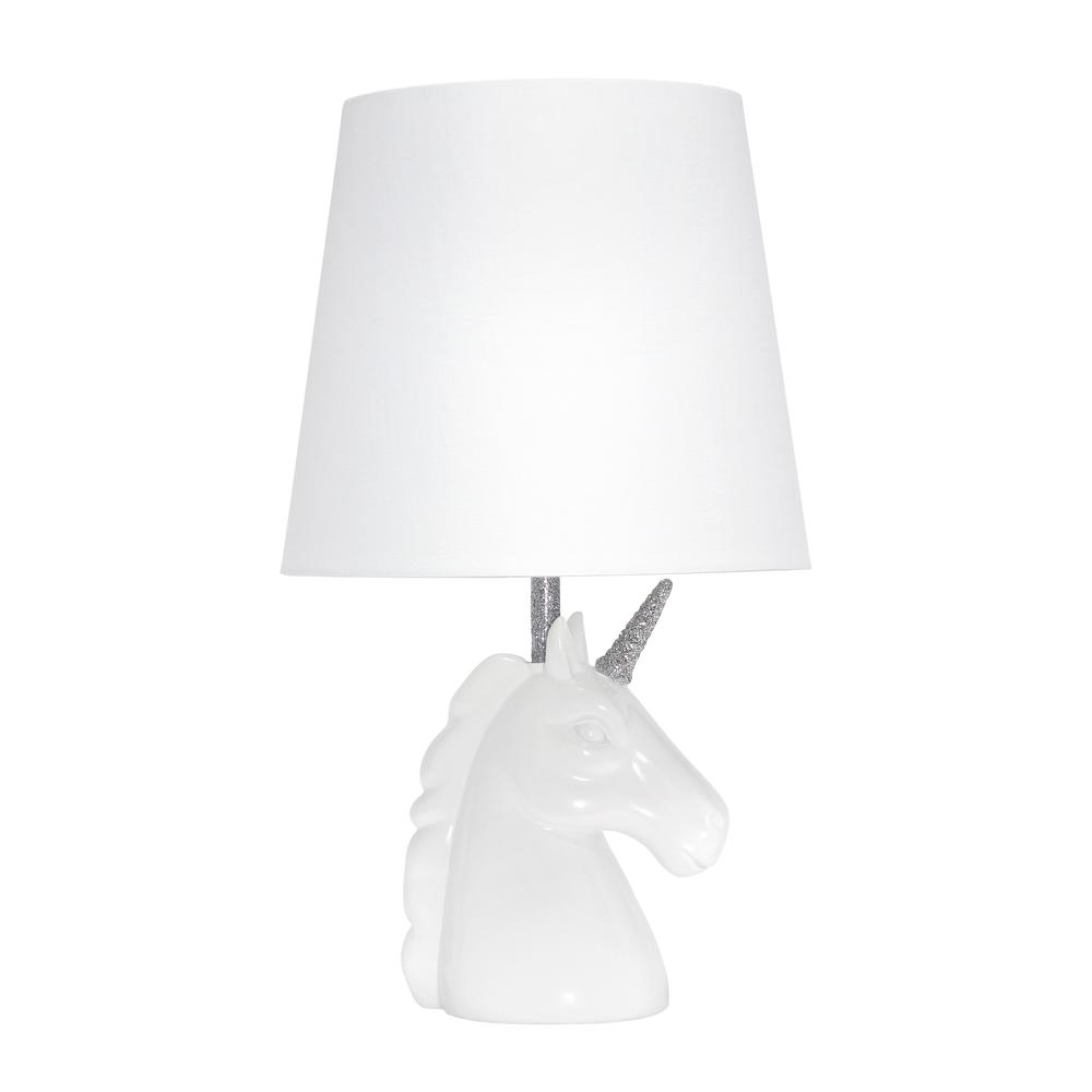 Sparkling Silver and White Unicorn Table Lamp. Picture 1