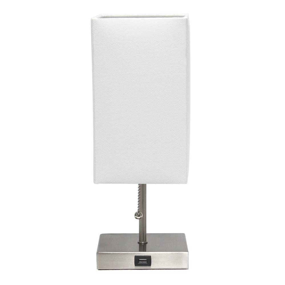 Petite Stick Lamp with USB Charging Port and Fabric Shade, White. Picture 7
