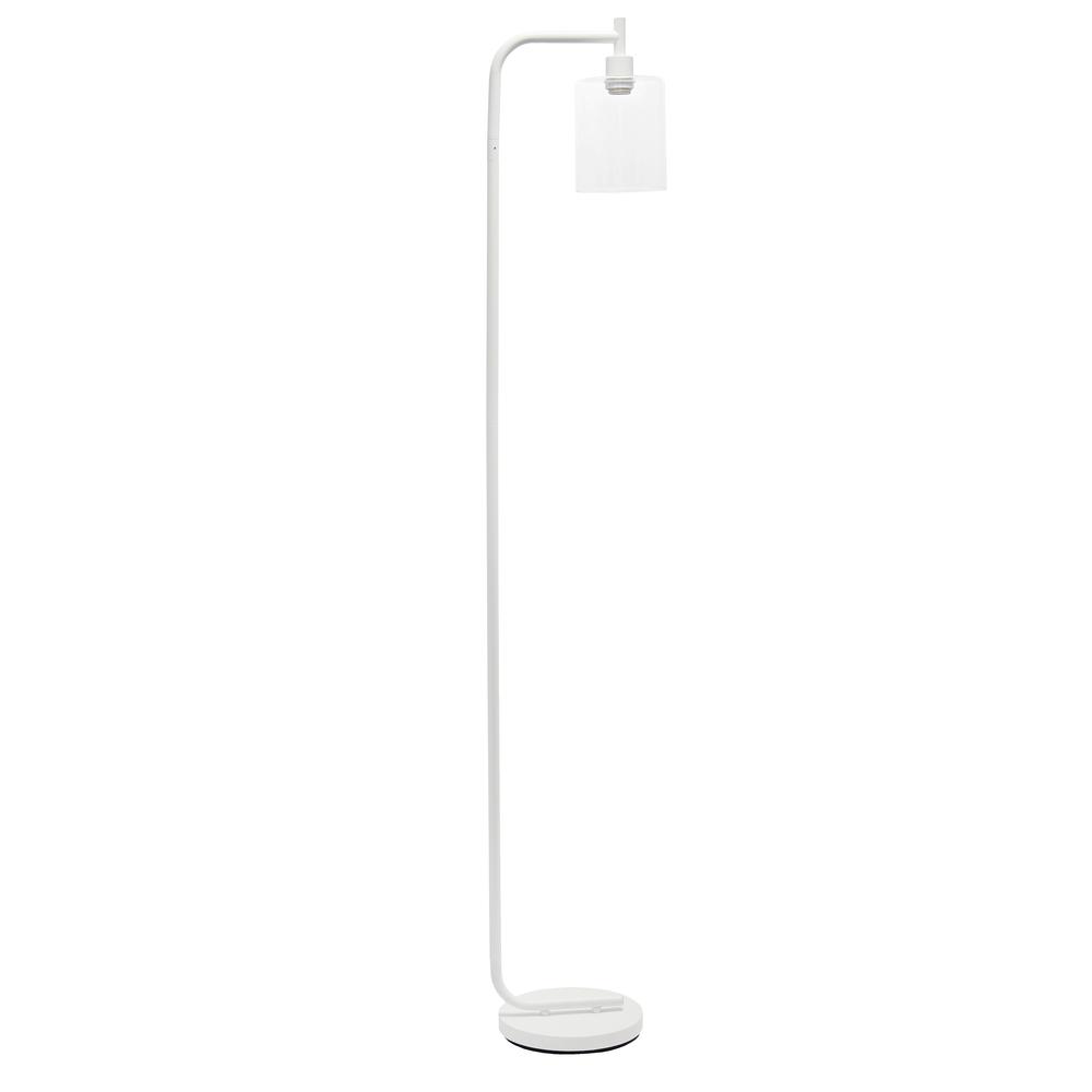 Modern Iron Lantern Floor Lamp with Glass Shade, White. Picture 8