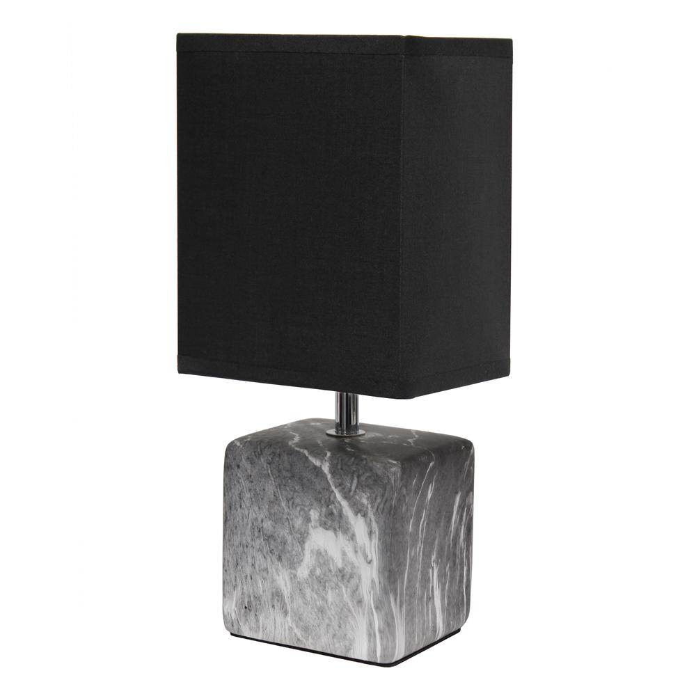 Petite Marbled Ceramic Table Lamp with Fabric Shade with  Shade. Picture 1