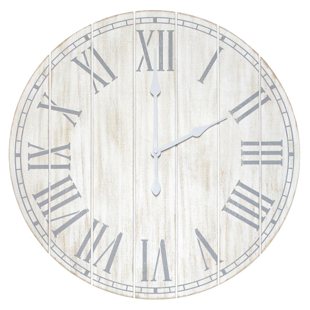 Wood Plank 23" Large Coastal Rustic Wall Clock, White Wash. Picture 1