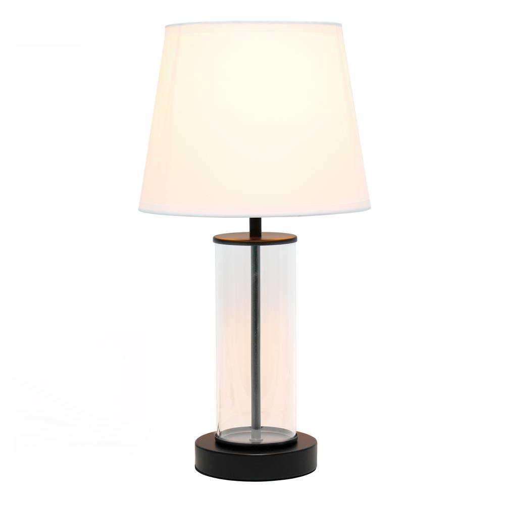 Encased Metal and Clear Glass Table Lamp, White on Black. Picture 2