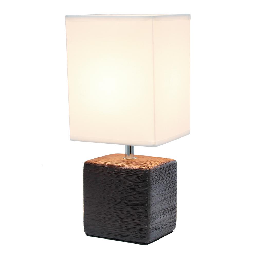 Petite Faux Stone Table Lamp with Fabric Shade, Brown with White Shade. Picture 2